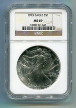 1993 AMERICAN SILVER EAGLE NGC MS69 BROWN LABEL PREMIUM QUALITY NICE COI... - $67.95