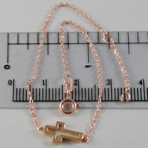 18K ROSE GOLD THIN 1 MM BRACELET 7.10 INCHES, WITH MINI CROSS, MADE IN ITALY image 1