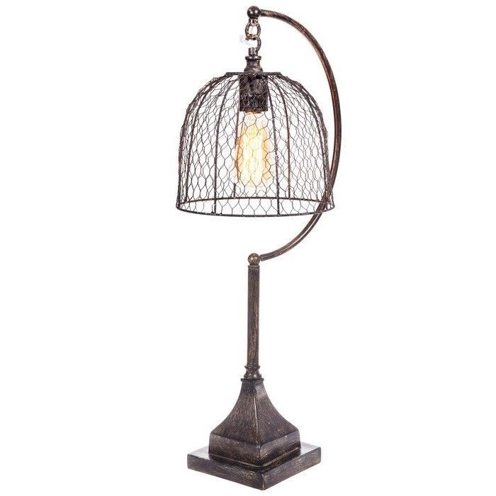 Rustic Farmhouse Table Lamp Chicken Wire Shade Country Office Desk ...