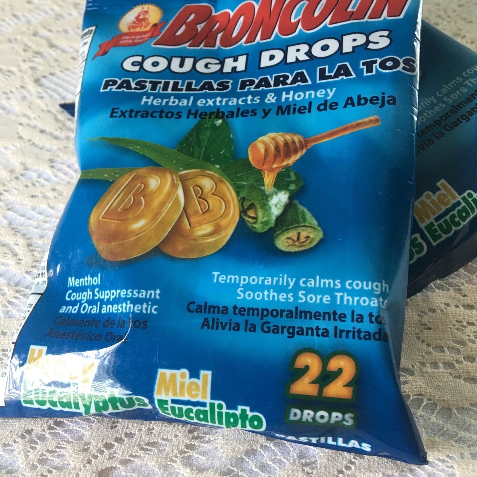 Broncolin Honey Eucalyptus Cough Drops Lot of 3 Packs 66 pieces Herbal