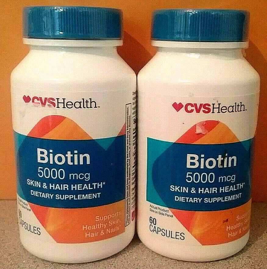 CVS Biotin 5000 mcg Skin Hair Health 60 Tablets 2 bottles Exp 7/20 and