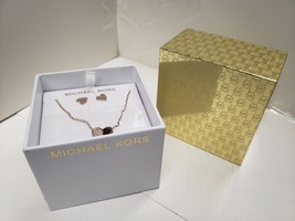MICHAEL KORS Gift SET Rose Gold Tone Necklace Heart Earrings Crystals - £41.99 GBP
