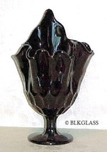Fenton Ebony Black Glass Footed Thumbprint Handkerchief Vase  #2, Triangle Top - $36.59