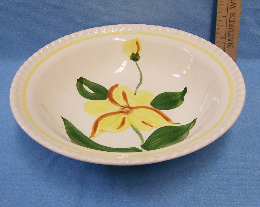 Vintage Blue Ridge Pottery Serving Bowl; Pink /& Black Flowers Blue