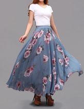 Women Pink FLORAL Chiffon Long Skirt A-line Flower Long Chiffon Skirt Summer  image 7