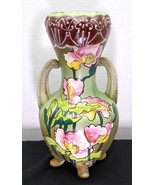 Antique Hand Painted Japanese Moriage Pottery Folk Art Vase - $35.00
