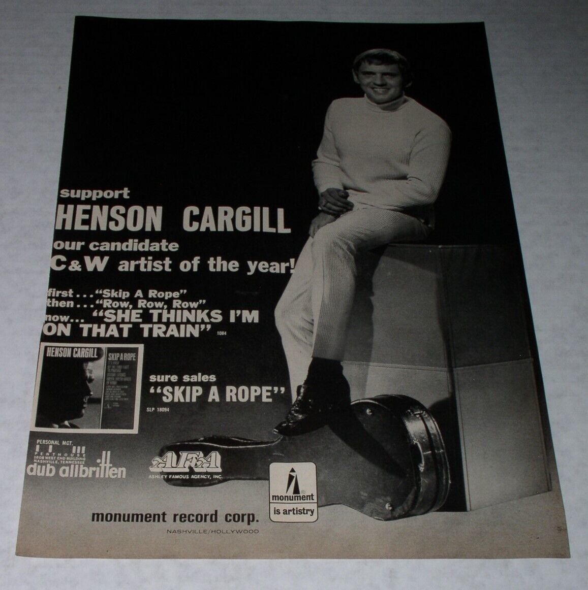 Henson Cargill Cash Box Magazine Photo Clipping Vintage 1968 Artist Of