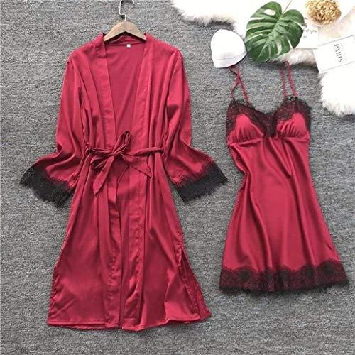 GirlyArea Fashion Women Faux Silk Robe Gown Set Hot Winter Sexy Lace Nightgowns