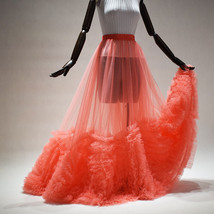 Coral Pink Tulle Maxi Skirt Bridal Bubble High Waisted Wedding Outfit Plus Size image 5