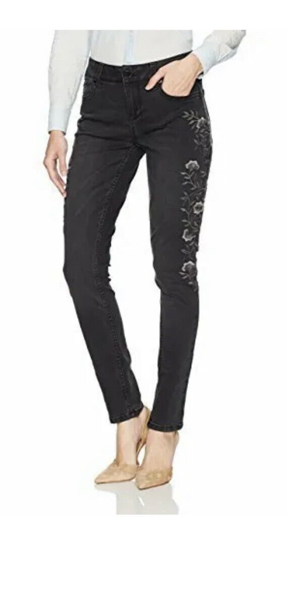 Seven7 Women's Skinny Jeans Black Floral Embroidered MY1258  Stretch Size 8