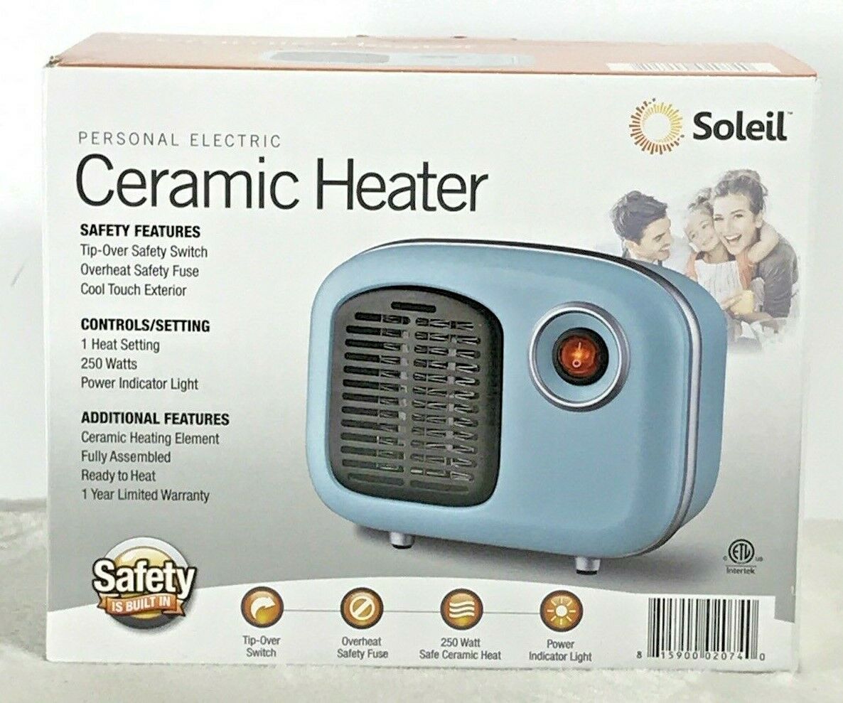 Soleil Personal Ceramic Mini Heater 250W Indoor Bluegreen Model MH08M