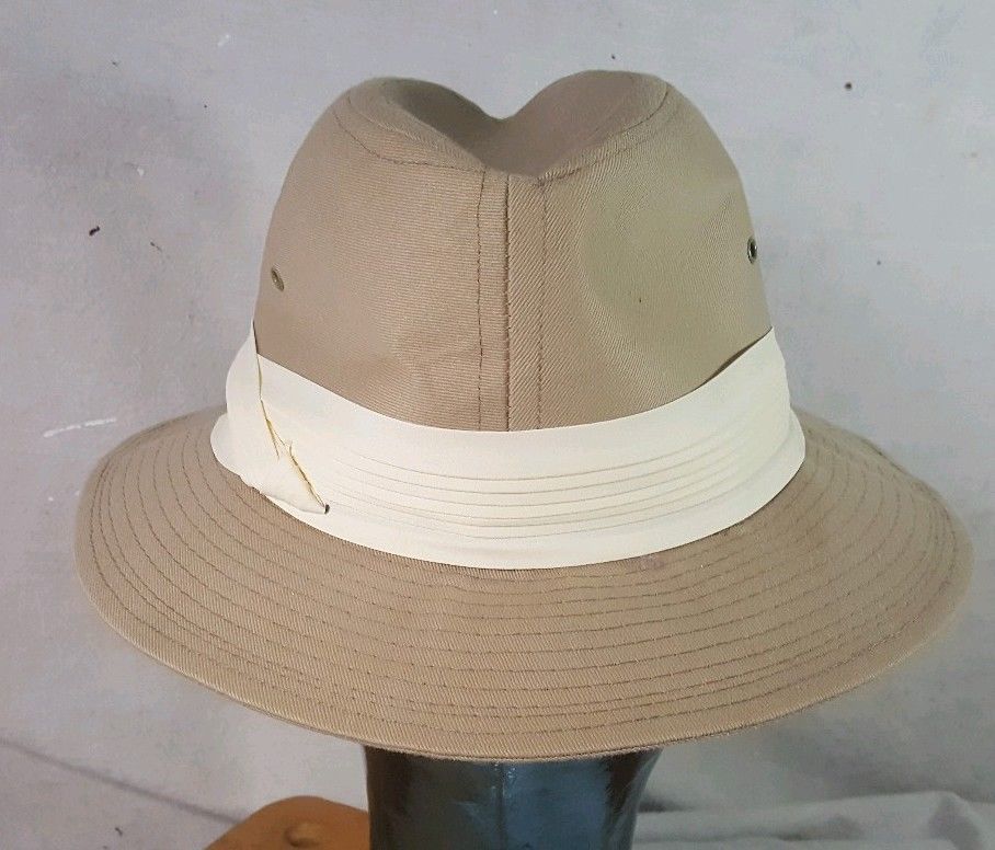 Vtg Eddie Bauer Rain Safari Sun Hat Cap Trilby Fedora Tan Stiff Canvas ...