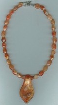 Faceted Carnelian and Murano Style Glass Pendant Necklace - $34.00