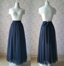 Grace Black Long Tulle Skirt Polka Dot Tulle Skirt Plus Size Tutu Skirt with Bow image 2