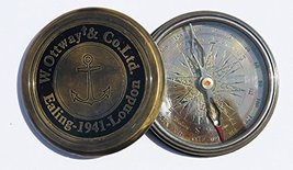 NauticalMart Antique Style W.Ottway's Collectible Brass Compass W/Leather Case 