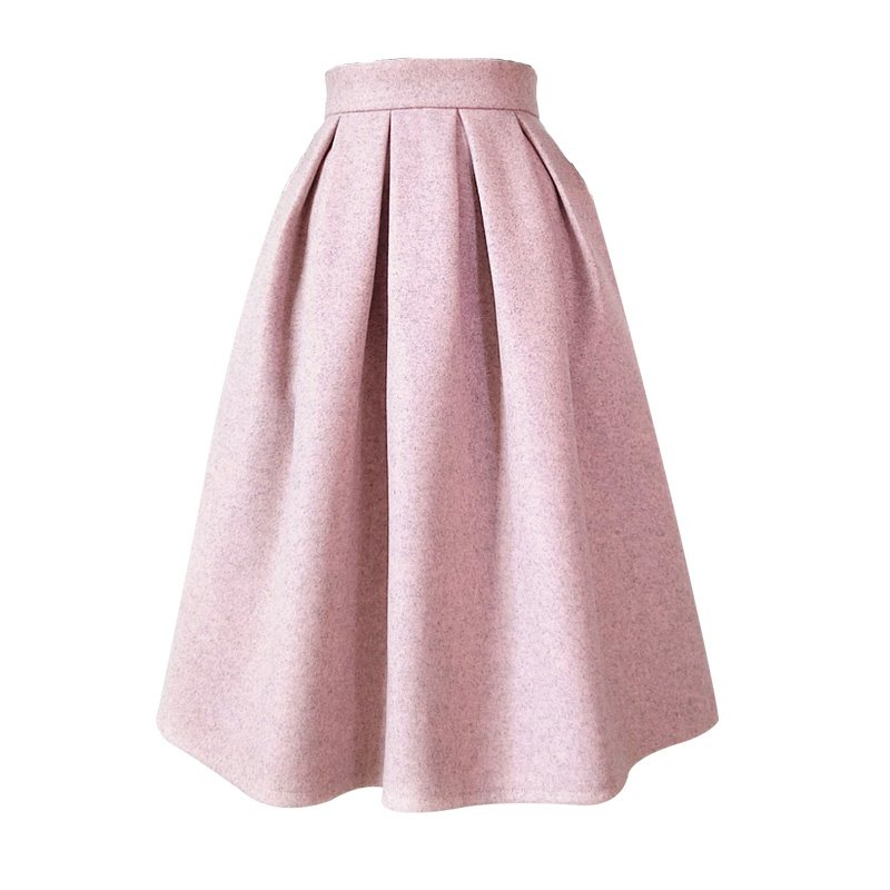 Lady Pink Winter Wool Skirt Pink High Waist Midi Pleated Skirt Winter ...