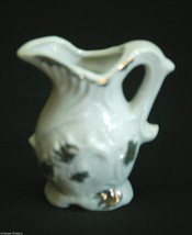 Old Vintage Mini Ceramic Pitcher White w Gold Accents Shadowbox Decor Japan - $6.92