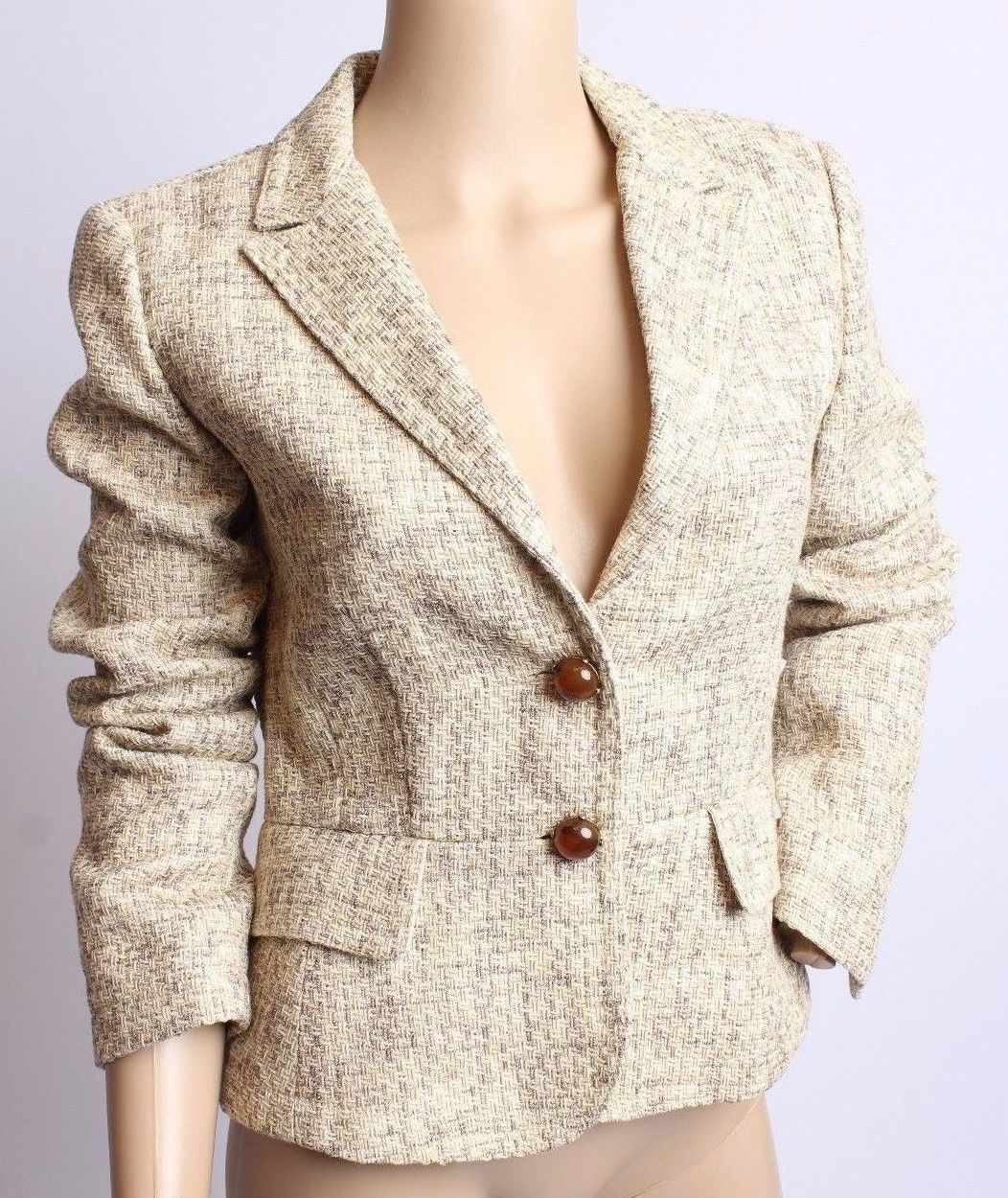 J Crew Cotton Linen Taupe Oatmeal Tweed Blazer Jacket S 4 Suits & Blazers