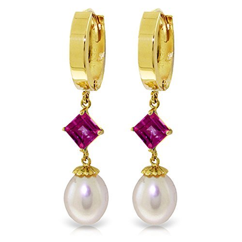 Galaxy Gold GG 9.5 CTW 14k Solid Gold Hoop Earrings Natural pearl Pink Topaz