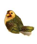 Bird Figurine Wood Look Resin Green Leaf Feathers 3.25 inches Tall - $27.72