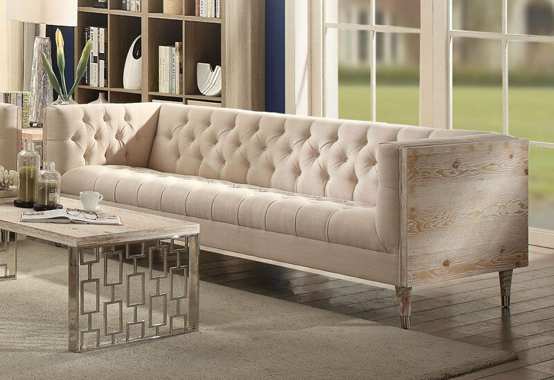 ANDROS Mid Century Modern Living Room Set Wood Frame Beige Fabric Sofa