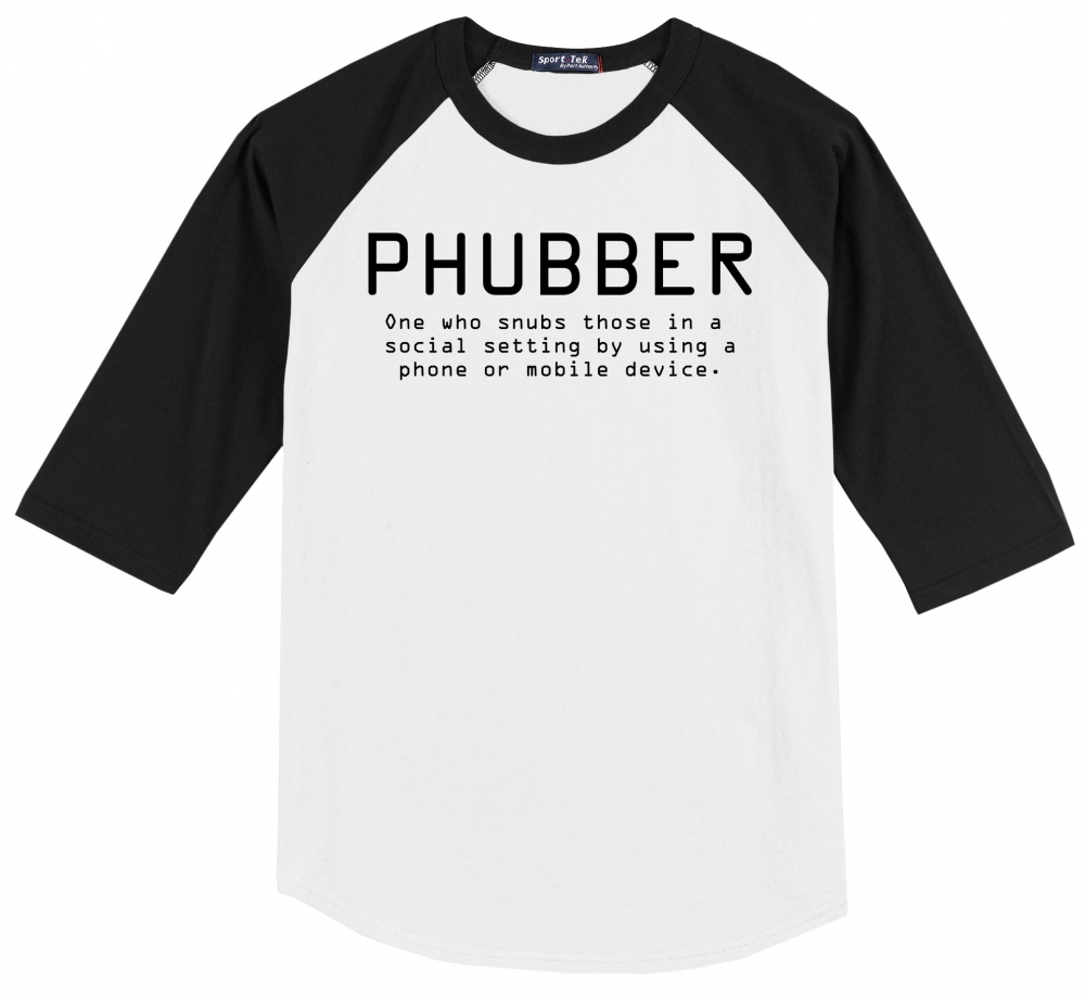 Image of Phubber Snubs in Social Setting on Phone Funny Tee Technology Mens Raglan T