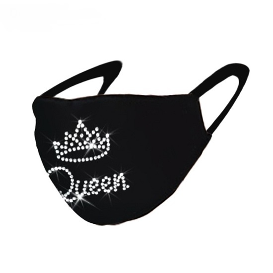 New Queen Sparkle Rhinestone Black Washable Face Masks - 12 Pack