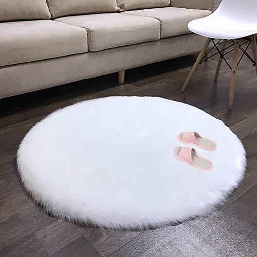 Villsure Round Faux Fur Rug 4ft, White Fluffy Sheepskin Area Rugs for