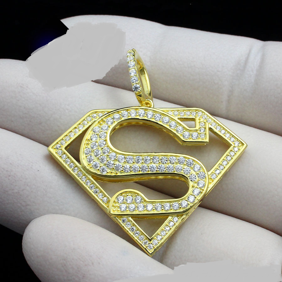 Men's 1.5Ct Round VVS1/D Diamond 3D Superman Logo Pendant 14K Yellow ...