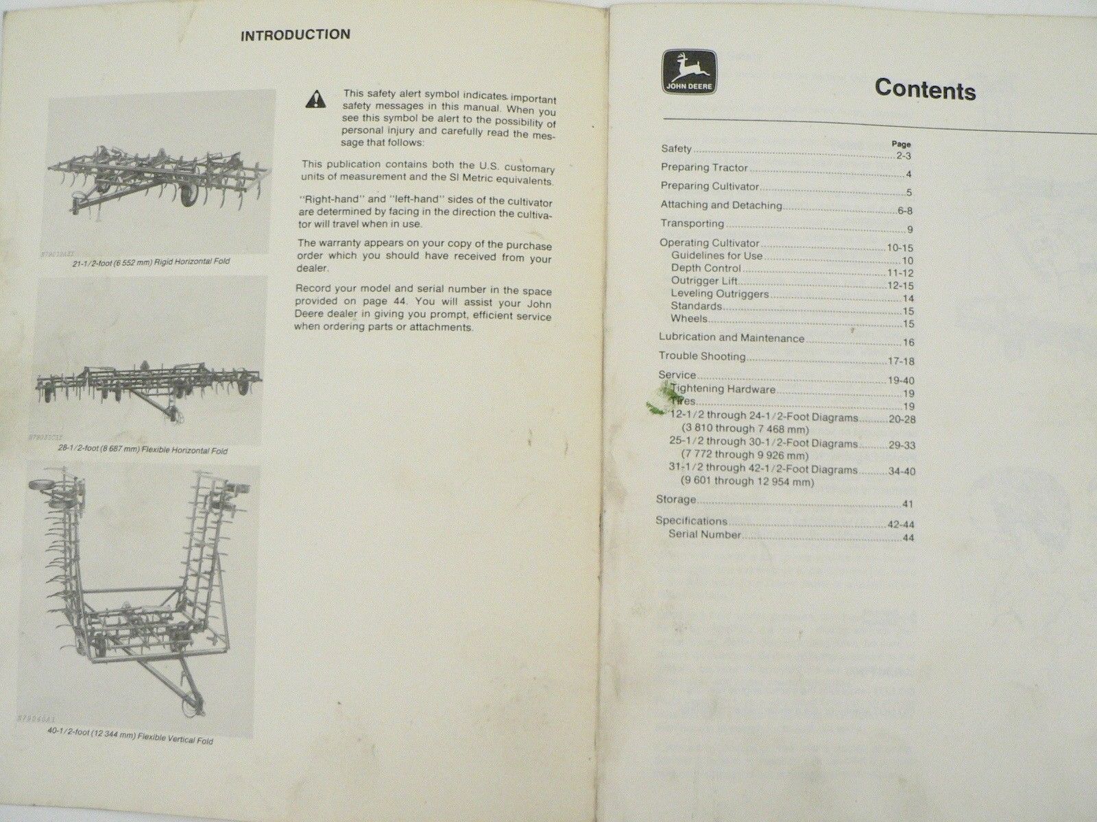... John Deere Owners Manual 1010 Series Drawn Field Cultivators Trouble Shooting