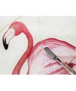 Set of Glass Cutting Board &amp; Cheese/Butter Spreader (10&quot;x8&quot;) FLAMINGO, r... - $14.84