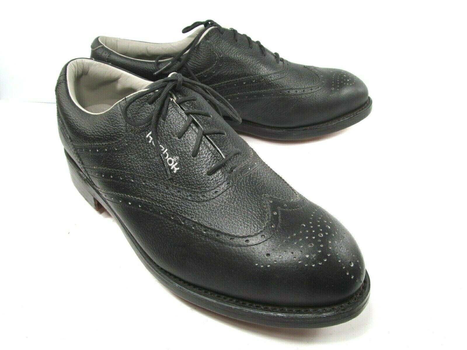 Reebok Vintage Mens Black Leather Wingtip Metal Spike Golf Shoes Size