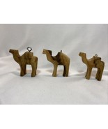 Hand Carved Wood Camel Animal Figurine Ornament Egyptian Set of 3 - $20.00