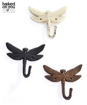 Dragonfly Single Wall Hook Set of 4 Cast Iron Color Choice  Brown, Black, White image 2
