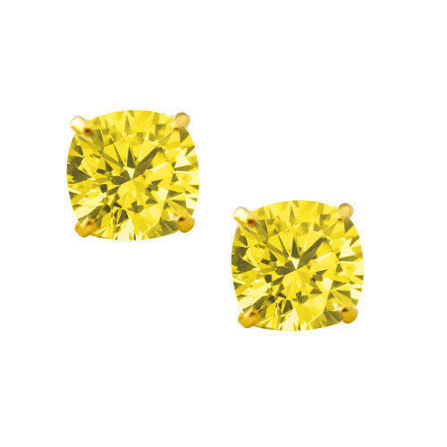 2.00 CARAT 14K SOLID YELLOW GOLD CUSHION CUT CANARY SAPPHIRE STUD EARRINGS