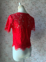 Short Sleeve White Lace Crop Top Round Neck Lace Plus Size Bridesmaid Top image 9