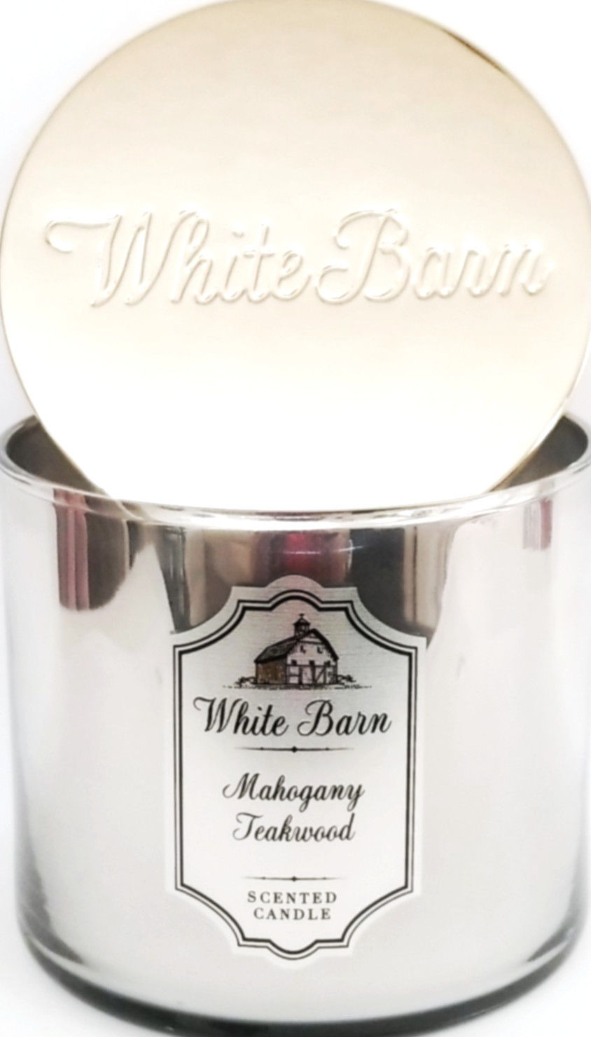 Bath and Body Works Mahogany Teakwood 3 Wick Candle Mirror Glass White