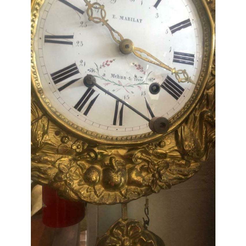 Antique French Morbier Comtoise Brass Wall Clock Clocks