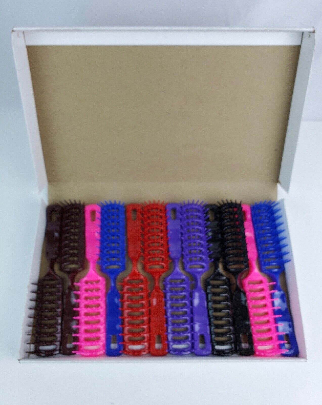 Primary image for NOS Jet-Flow Turbo vented plastic hair brush full case of 12 Colorful Pink Blue