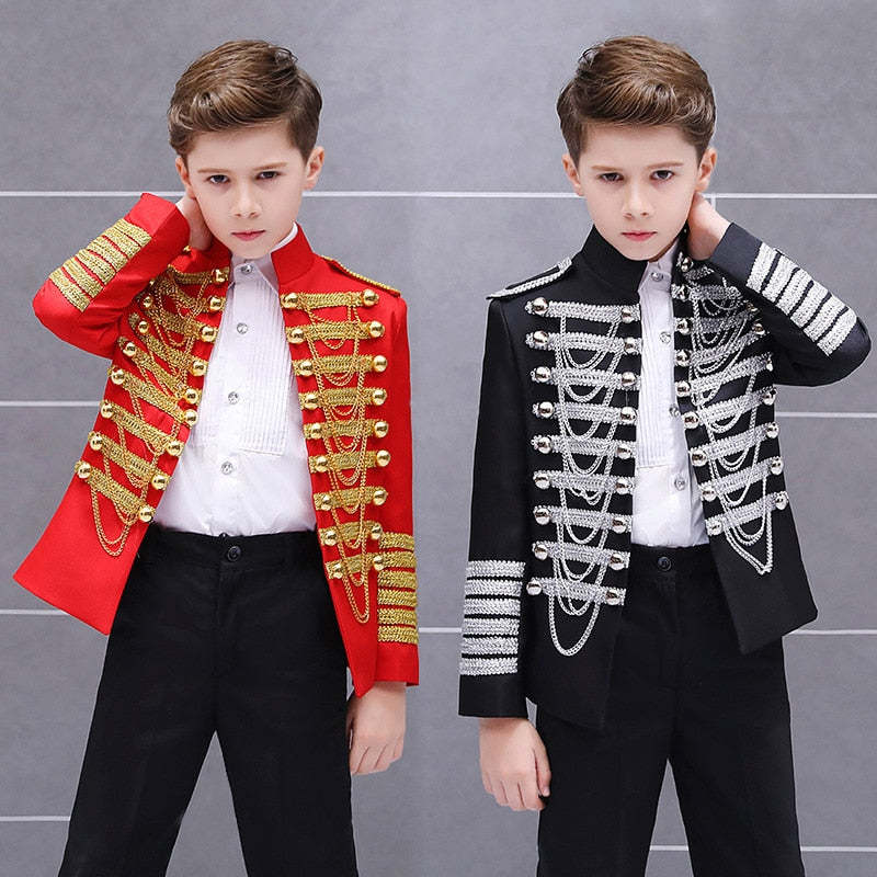 Royal Outfit Prince Costume Military Tassel Chains Jacket Shoulder Pad Coat Pop