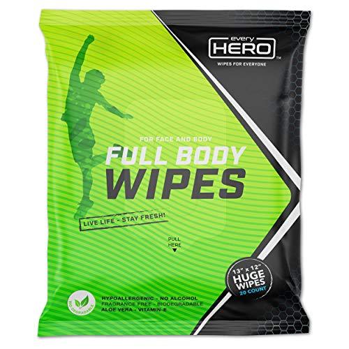 everyHERO Body Wipes 20 Count - No Shower Wipes for Adults - Extra