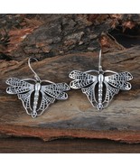 Butterfly Shape Earrings Silver Plated Unique Design Brass Handmade Earr... - $24.07