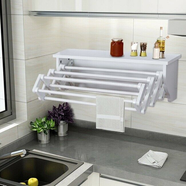Laundry Room Dry Rack Bathroom Hanging Wall Mount 10 Wood Expandable