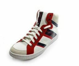 Coach Evelyn Women&#39;s White Leather Sneakers , White/Navy/Red 5M US - $69.99