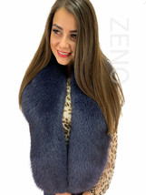 Fox Fur Stole 60' (150cm) Saga Furs Dark Gray Blue Shade Fur Collar Boa Wrap image 2