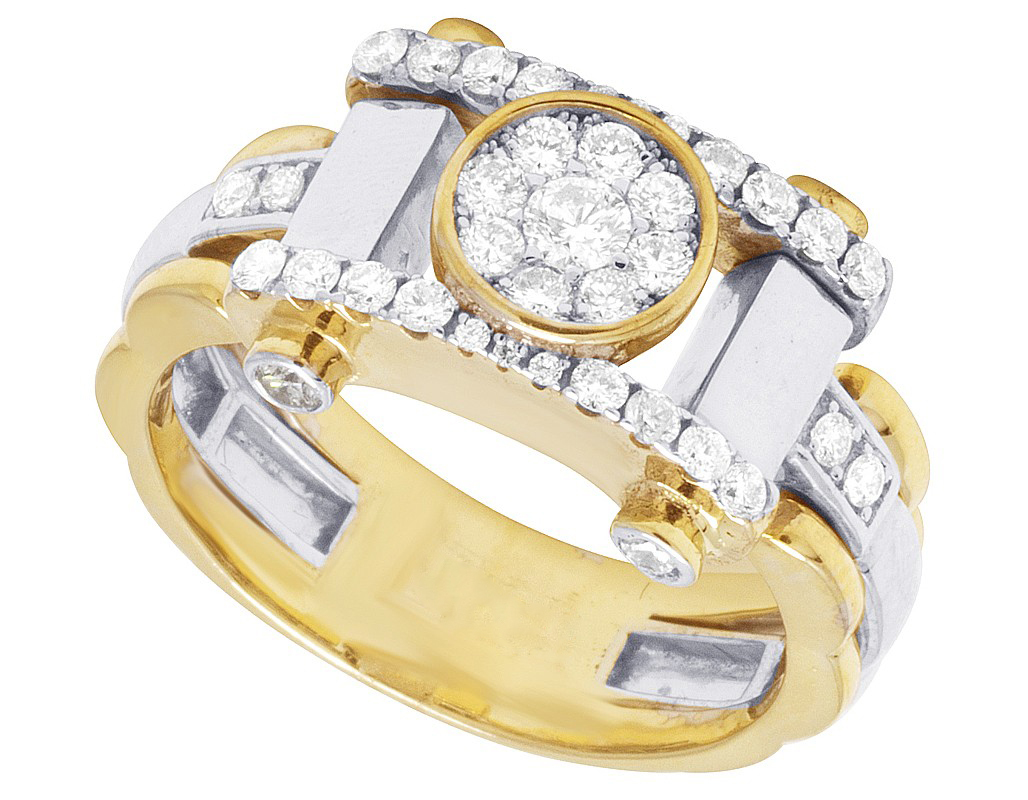 Best 14K Two Tone Gold Over Silver Men's Cluster Diamond Pinky Ring 1.10 CT 14MM