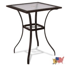 Patio Garden Table 28.5'' Outdoor Patio Square Glass Top Table With Rattan Edgin - $261.46