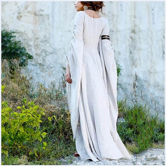 Medieval Wide Long Sleeved Floor Length White Linen Gothic Chemise Undergarment