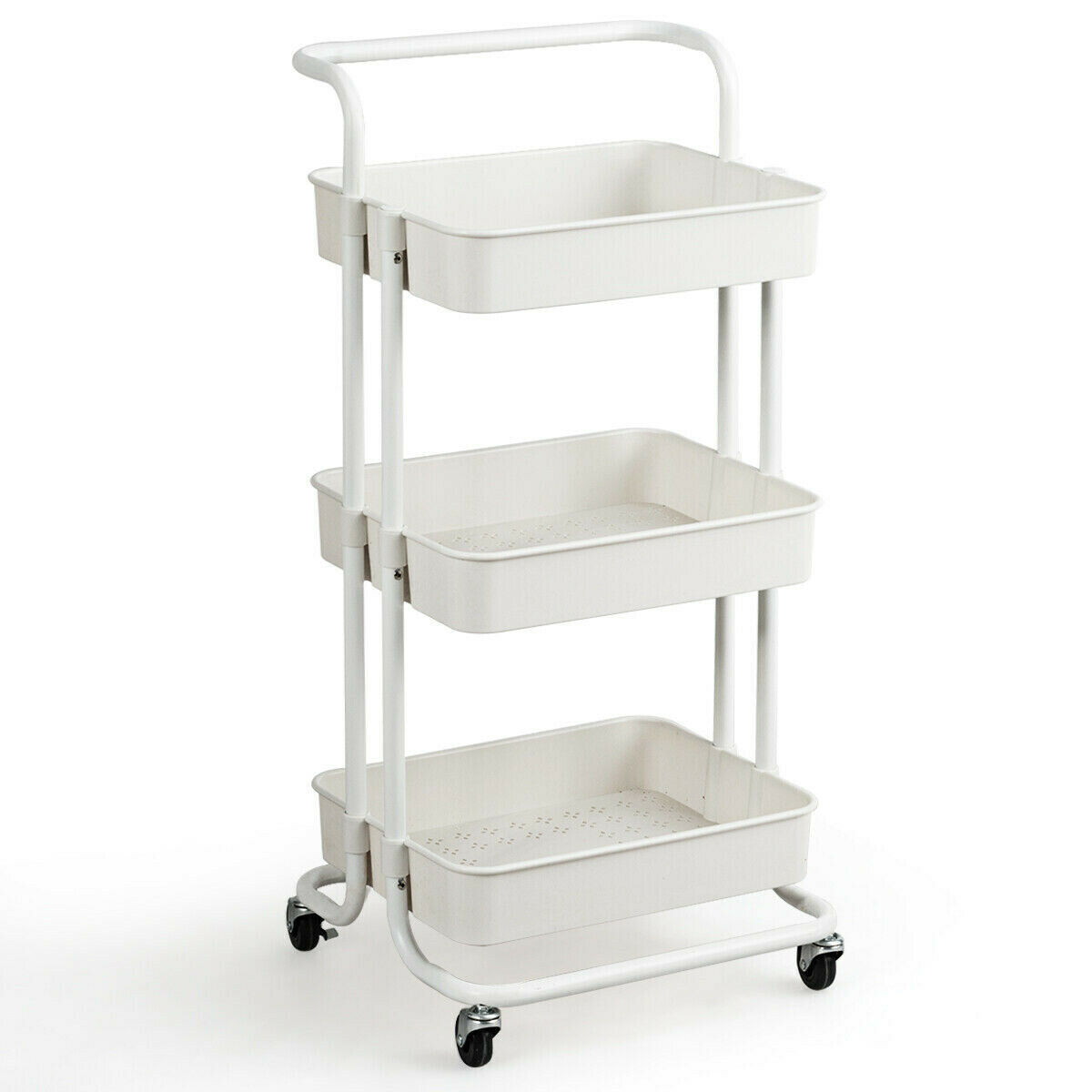 3-Tier Utility Cart Storage Rolling Cart with Casters-White - Kitchen ...