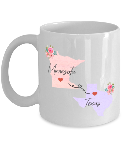 Minnesota Texas Gifts | Long Distance State Coffee Mug | State to State | Away